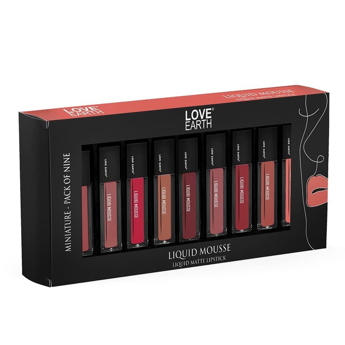 Loveearth Liquid Matte Lipstick Combo Pack - 9-Piece Set With Waterproof Mousse Jojoba Oil, And Vitamin E - Smudge-Proof & Transferproof Mini Liquid Lipstick Long-Lasting Lip Makeup Gift Set For Women