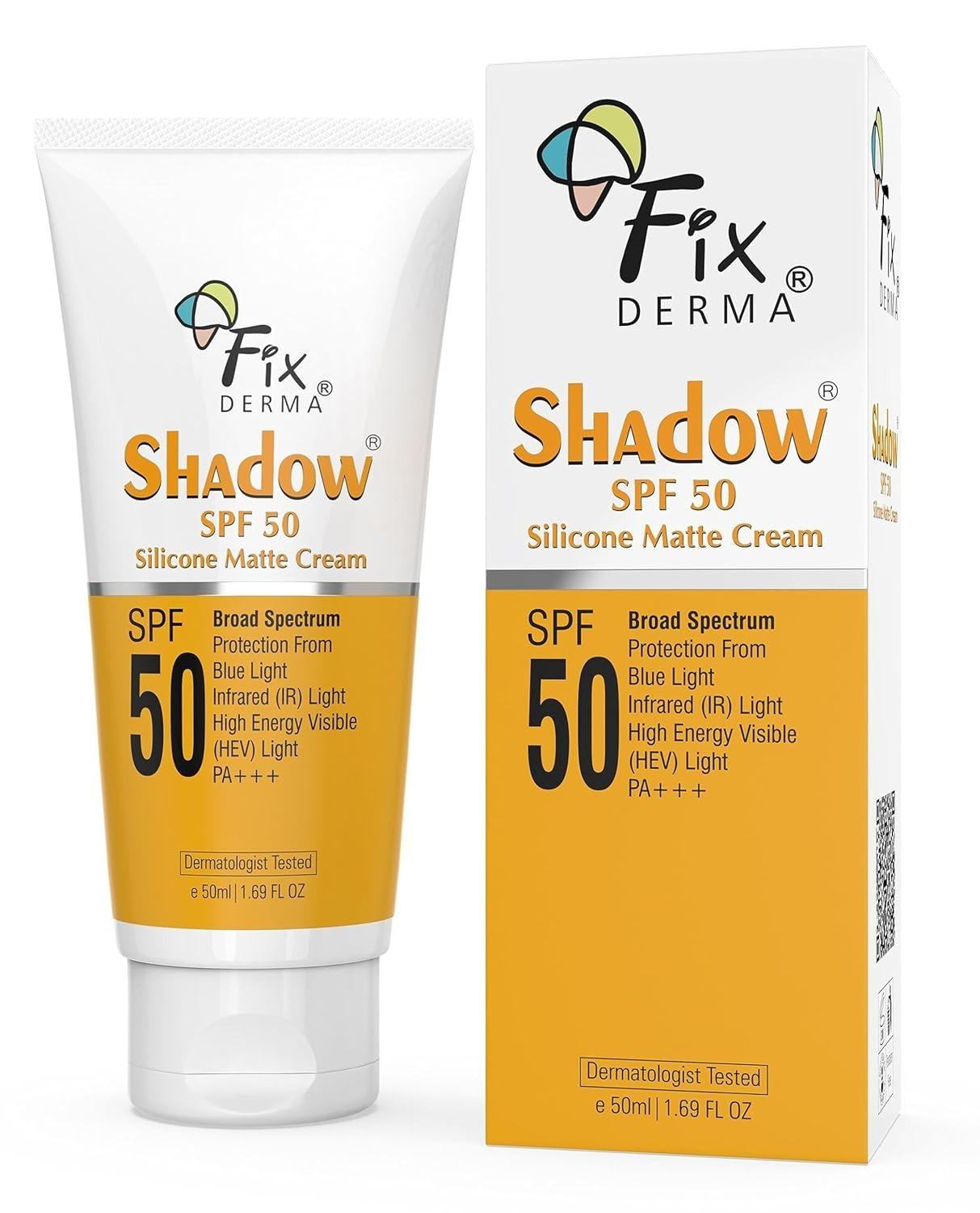 Fixderma Shadow Sunscreen Spf 50 Silicone Matte Cream Pa+++ | Sunscreen For Oily Skin - Acne Prone, Matte Finished | Sun Screen Protector Spf 50 | Sunscreen For Body & Face | Broad Spectrum Sunscreen For Uva & Uvb Protection | Sunscreen For Women & Men - 50ml