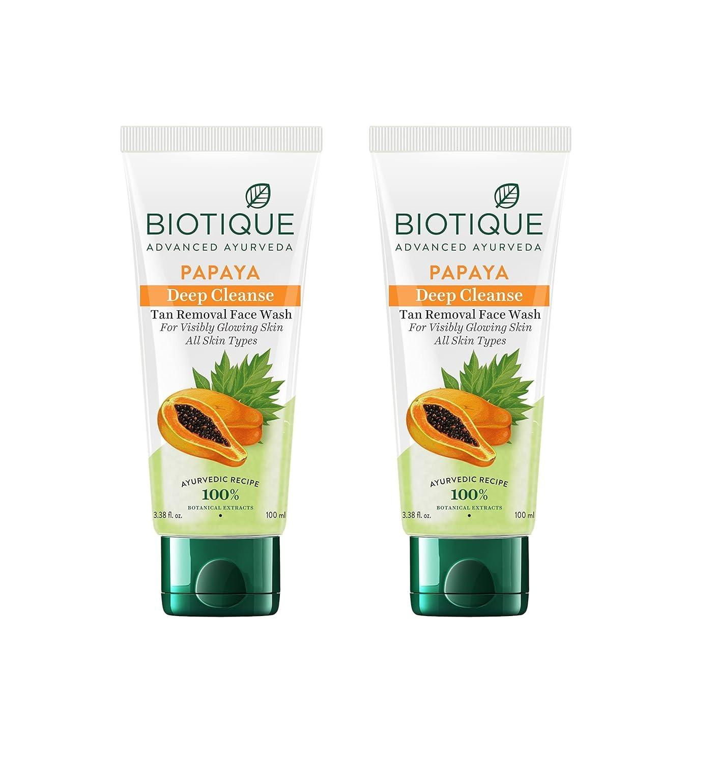 Biotique Papaya Deep Cleanse Face Wash | Gentle Exfoliation | Visibly Glowing Skin | 100% Botanical Extracts| Suitable For All Skin Types | 2x100ml