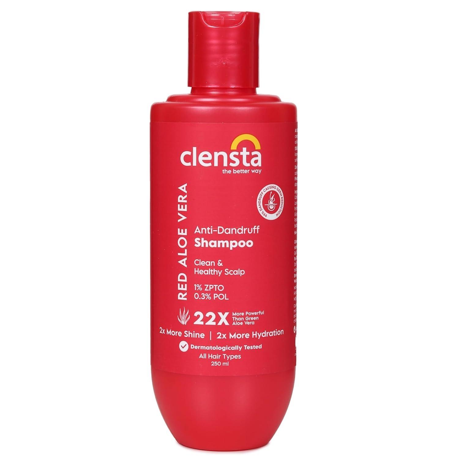 Clensta Red Aloe Vera Anti-Dandruff Shampoo With Zpto & Red Aloe Vera For Reduces Dandruff, Itching And Irritation Daily Use |all Hair Types | Men & Women | Sulfate & Paraben Free 250ml