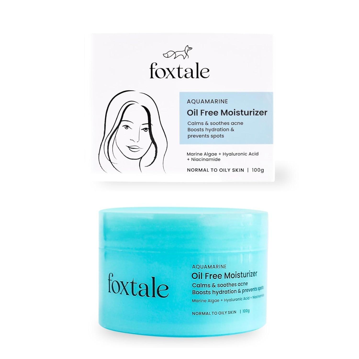 Foxtale Oil-Free Gel Moisturizer For Face | Hyaluronic Acid, Niacinamide, Betaine, Marine Algae| Boosts Hydration, Brightens Skin, Soothes Acne| Lightweight For Oily, Acne-Prone Skin |men & Women-100g