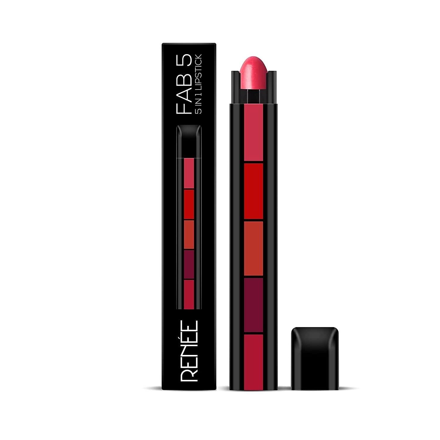 Renee Fab 5 5-In-1 Lipstick 7.5gm| Five Shades In One| Long Lasting, Matte Finish| Non Drying Formula With Intense Color Payoff| Compact & Easy To Use