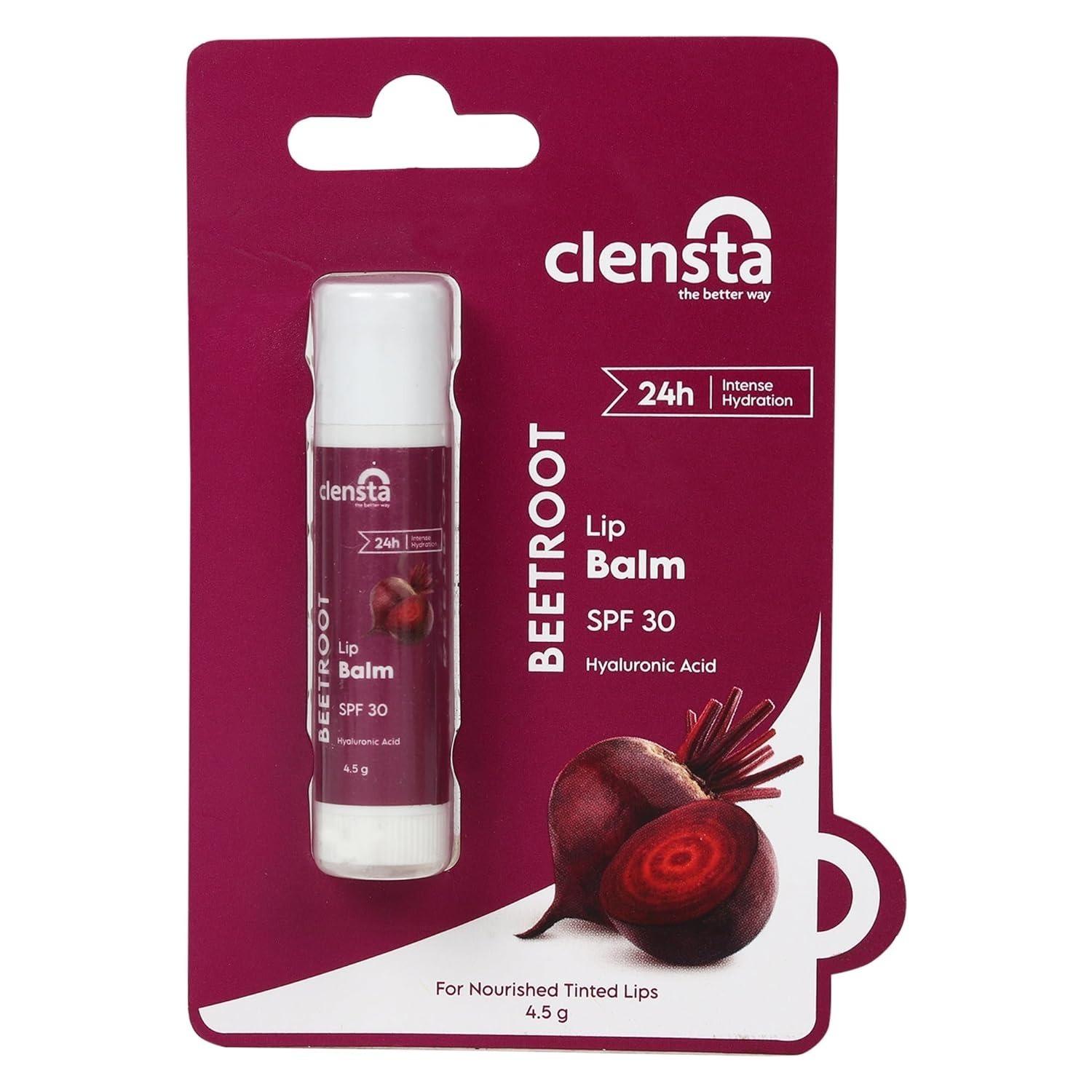 Clensta Beetroot Lip Balm With Hyaluronic Acid Spf 30 With Beetroot & Hyaluronic Acid For Moisture, Hydrates & Lightens Dark Lips For Women & Men 5gm, Clear
