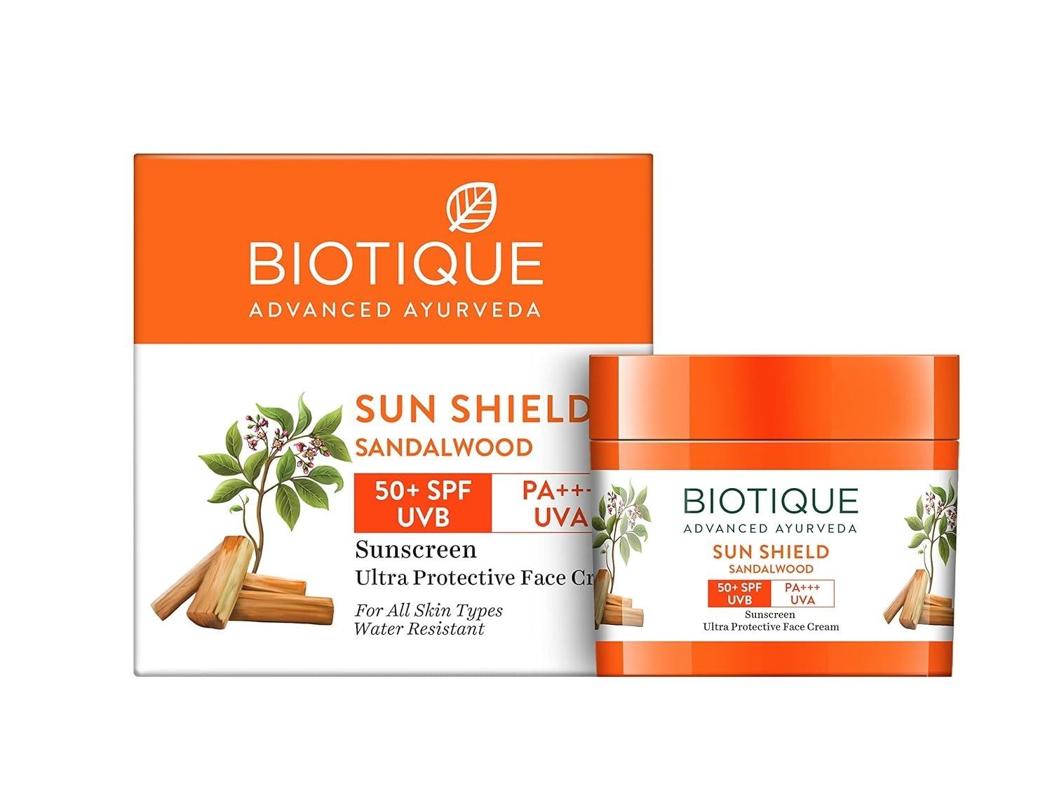 Biotique Sandalwood Sunscreen Ultra Soothing Face Lotion, Spf 50+ |ultra Protective Lotion| Keeps Skin Soft, Fair And Moisturized| Water Resistant| For All Skin Types| 50ml