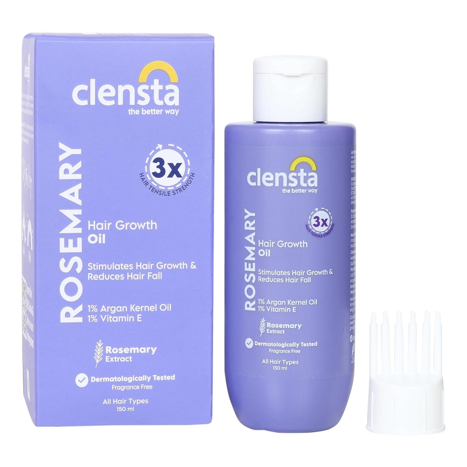 Clensta Rosemary Hair Growth Oil With Argan Oil & Vitamin E For Reducing Hair Fall, Strengthens Hair & Breakage | All Hair Types | For Men & Women | Fragrance Free -150ml