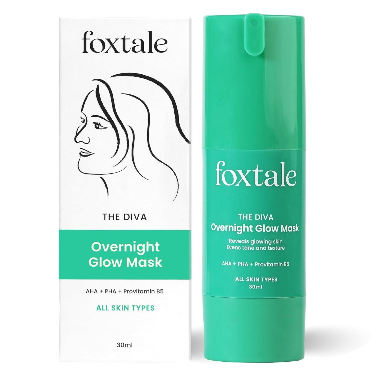 Foxtale Overnight Glow Mask | 4% Glycolic Acid | 3% Lactic Acid |reduces Blackheads, Whiteheads | 30 Second Salon Like Brightening Facial For Glowing Skin | Men & Women - 30ml