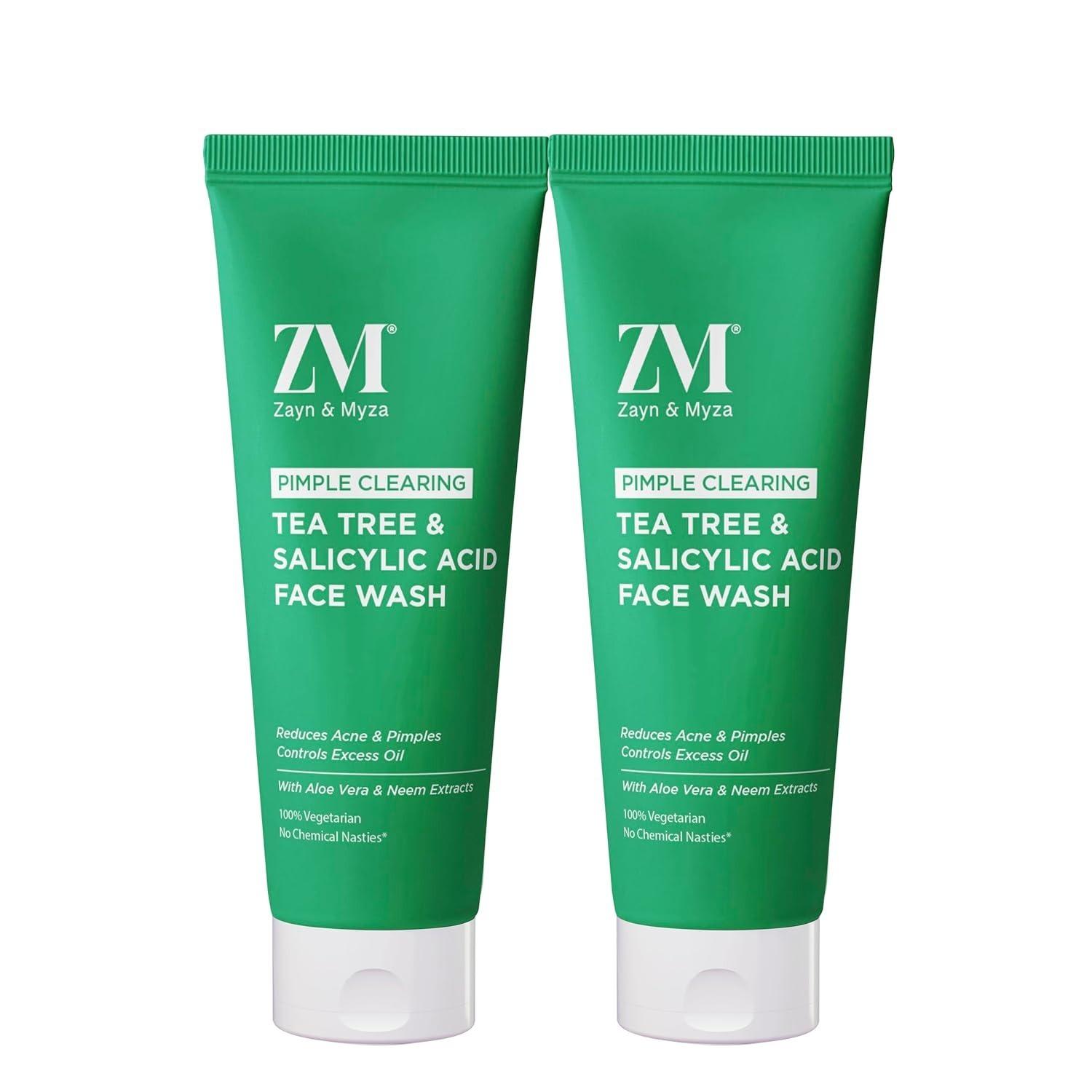Zm Zayn & Myza Tea Tree & Salyicylic Acid Face Wash - With Aloe Vera & Neem Extract | Reduces Acne & Pimples | Controls Excess Oil | Pimples No More | No Chemical Nasties, Vegetarian, 75 Ml