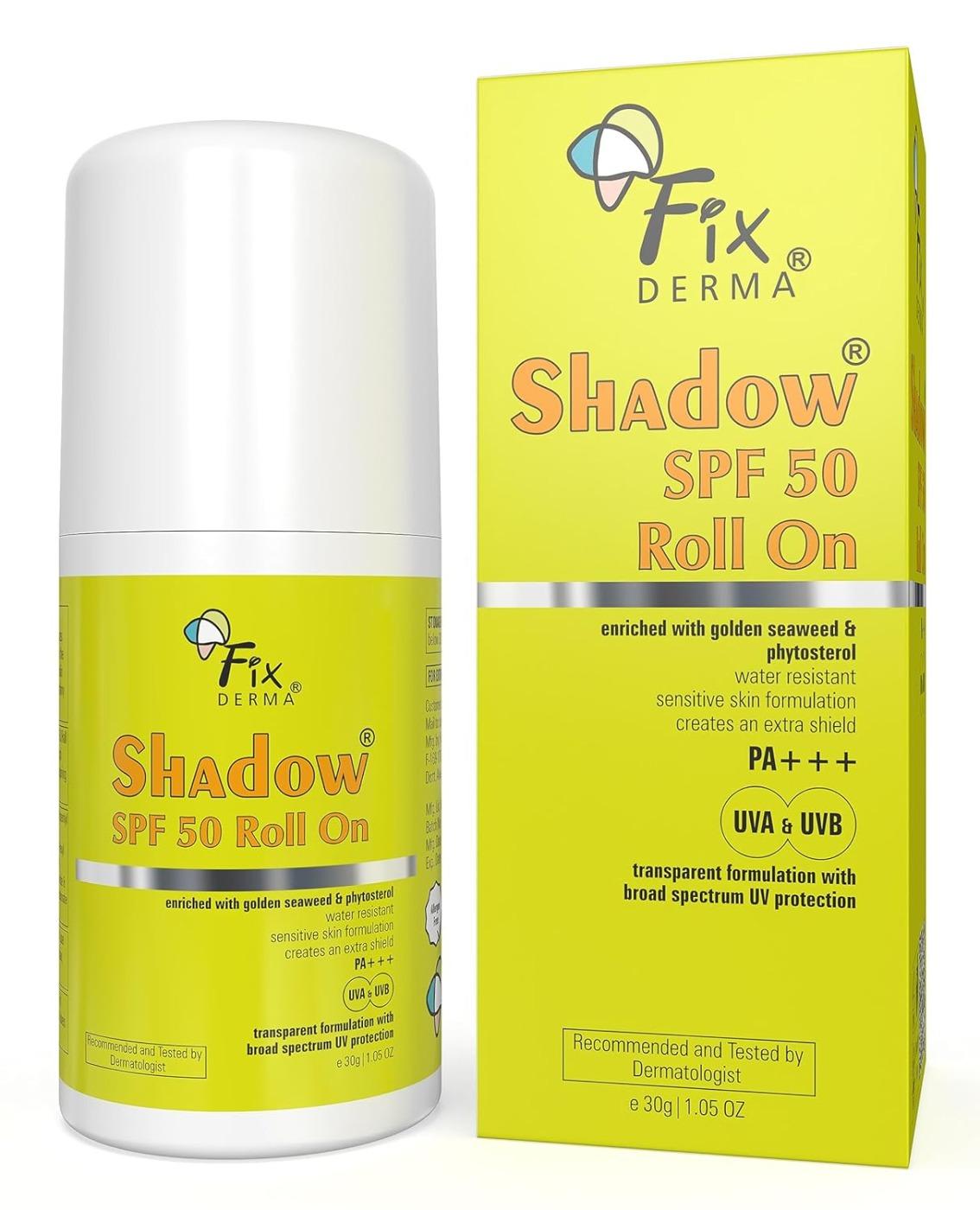 Fixderma Shadow Spf 50 Roll On, Sunscreen Spf 50 For Face | Sun Screen Protector Spf 50 | Sunscreen For Uva & Uvb Protection | Sunscreen For Women & Men - 30gm