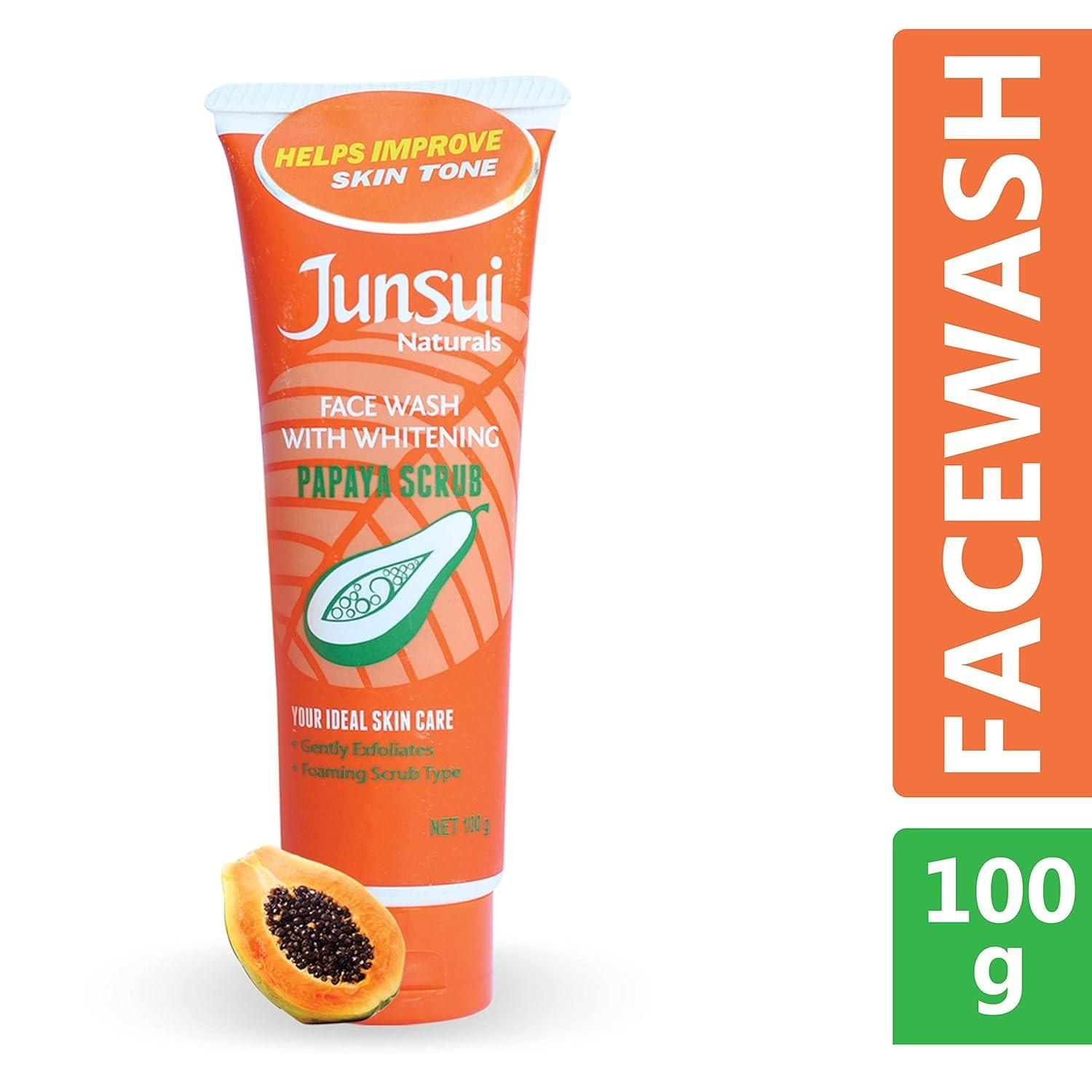Junsui Naturals Face Wash - Papaya Scrub 100gm | Powered With Papaya & Yam Bean Extracts | Gently Exfoliates & Foaming Scrub Type | Skin Brightening Face Wash For Girls & Women Daily Use