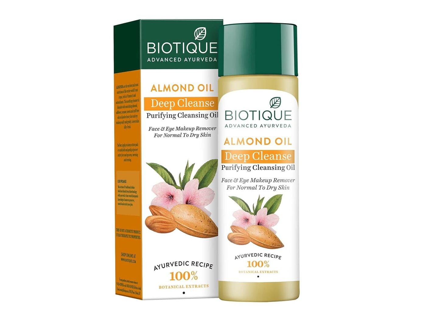 Biotique Almond Oil Deep Cleanse Purifying Cleansing Oil Face & Eye Makeup Remover For Normal To Dry Skin, 120ml