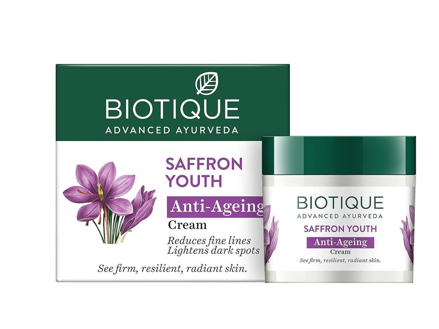 Biotique Saffron Youth Anti-Ageing Cream , Anti-Ageing Cream For Wrinkles And Dark Lines , 50gm