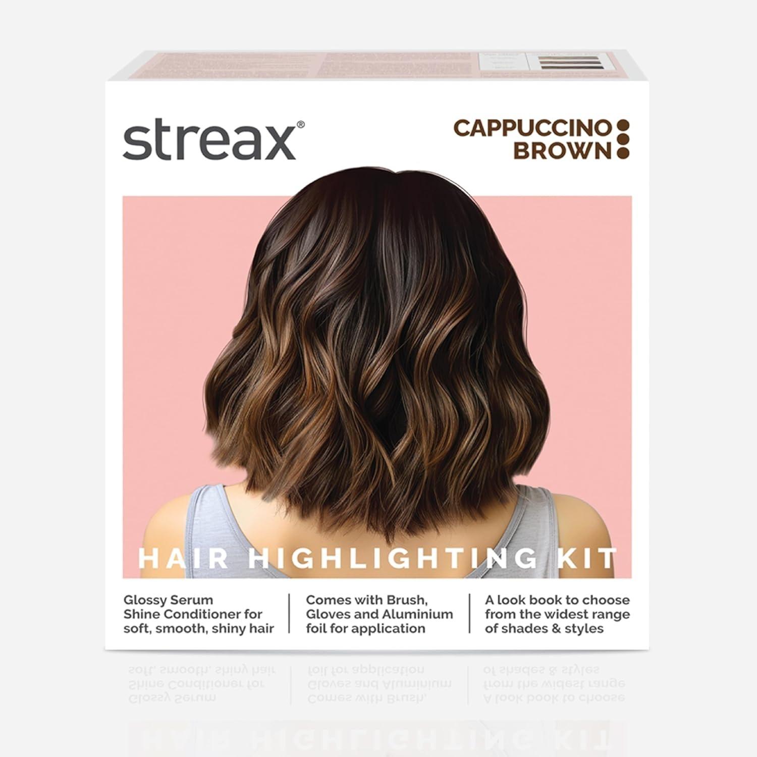 Streax Hair Colour Highlight Kit | Brown Hair Colour, Cappuccino Brown - Pack Of 1 I Enriched With Walnut & Argan Oil I Hair Colour For Women | Rich, Vibrant, Easy To Use, Diy Application