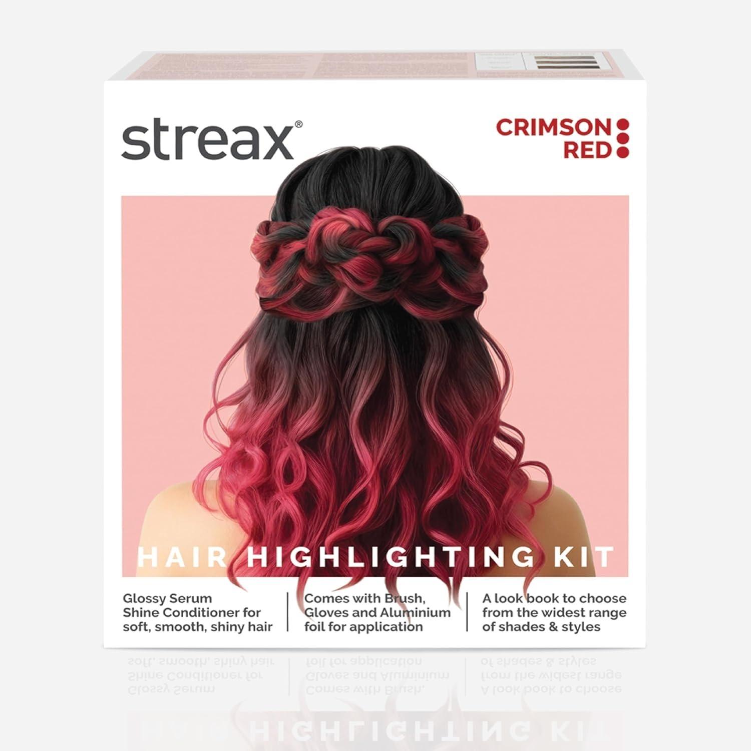 Streax Hair Colour Highlight Kit | Red Hair Colour, Crimson Red - Pack Of 1 I Enriched With Walnut & Argan Oil I Hair Colour For Women | Rich, Vibrant, Easy To Use, Diy Application