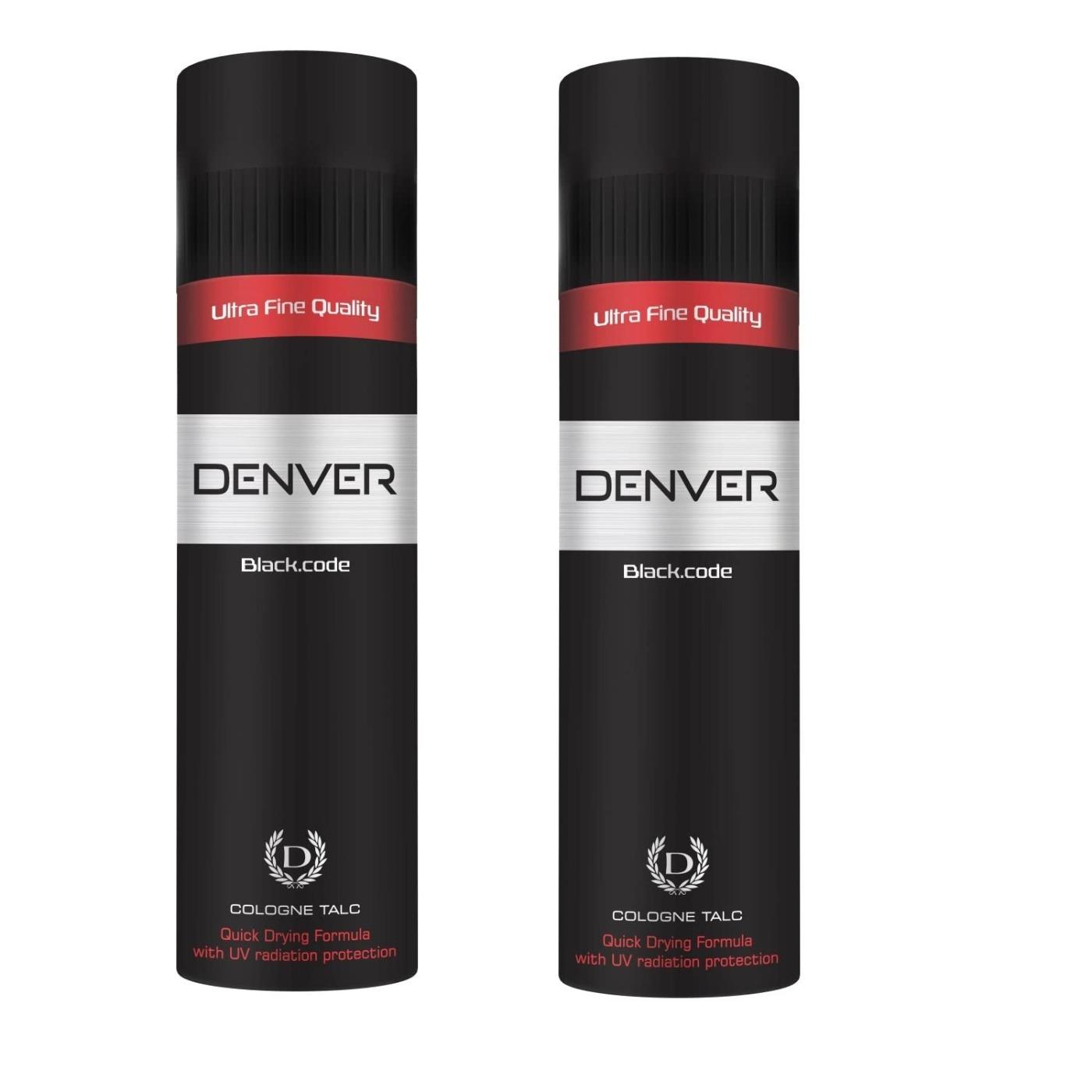 Denver Black Code Talcum Powder 300gm Each - (pack Of 2) | Scented Talc For Men