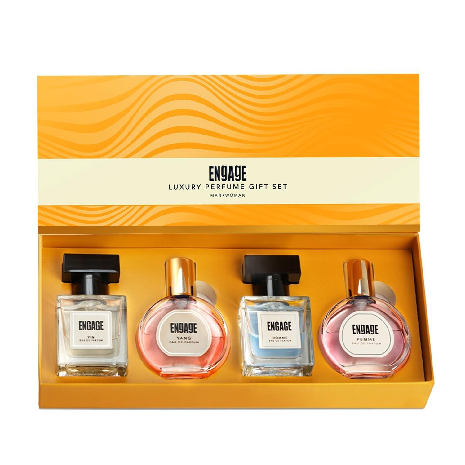 Engage Luxury Perfume Unisex Gift Pack For Men + Women, Travel Sized, Assorted Pack, Ideal Wedding Gift, Anniversary Gift, 100ml (25ml X 4)