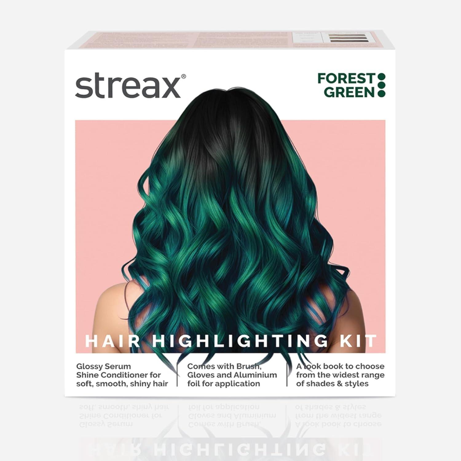 Streax Hair Colour Highlight Kit | Green Hair Colour, Forest Green - Pack Of 1 I Enriched With Walnut & Argan Oil I Hair Colour For Women | Rich, Vibrant, Easy To Use, Diy Application
