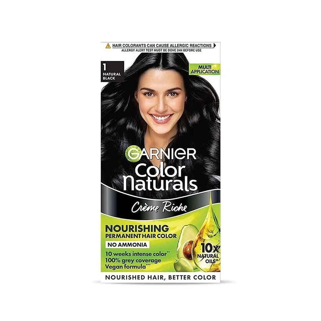 Garnier, Hair Colouring Creme, Long-Lasting Colour, Smoothness & Shine, Color Naturals, Shade: 1 Natural Black, 70ml + 60g