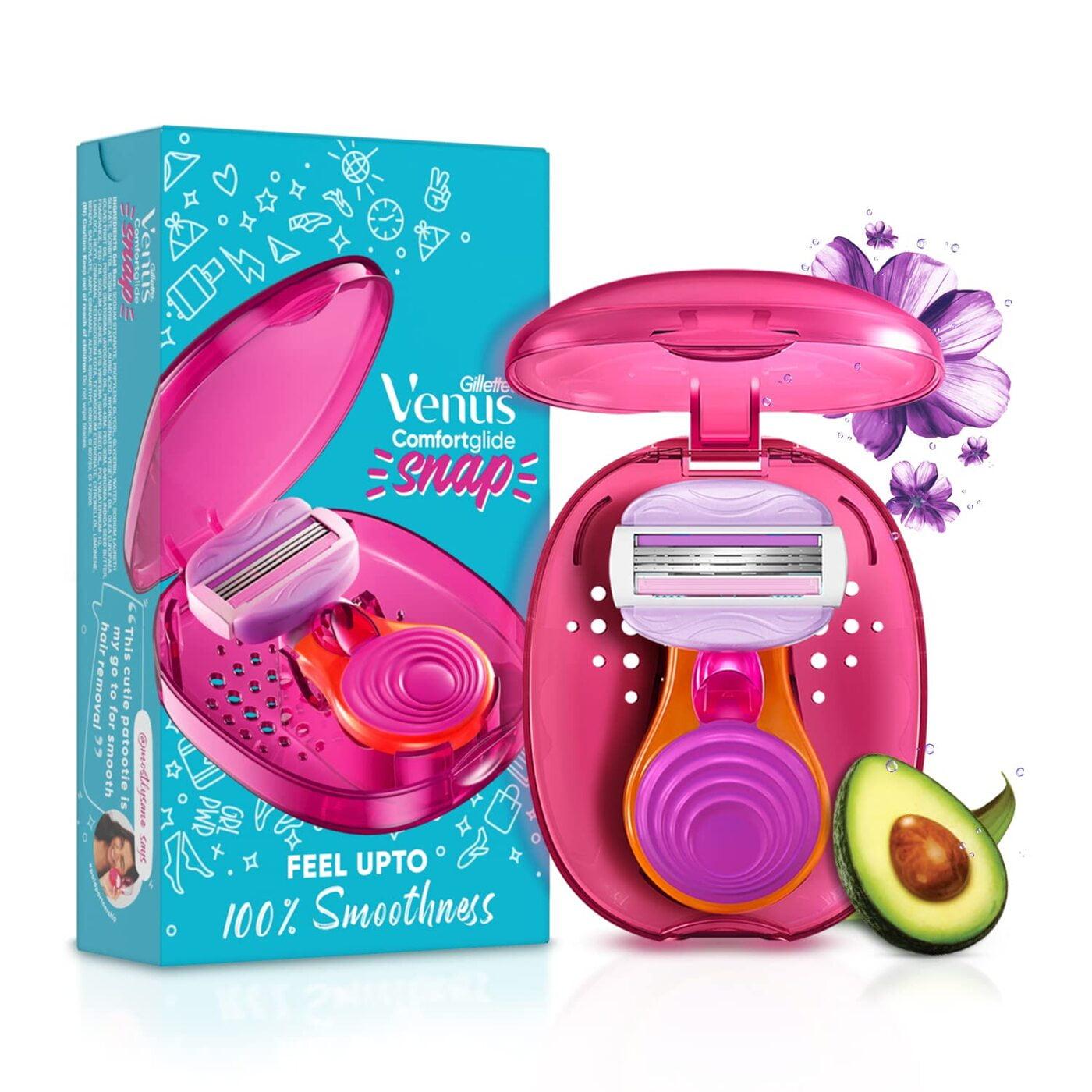 Gillette Venus Snap Hair Remover| Women Body Razor | Compact Case |soap Gel Bar With Avocado