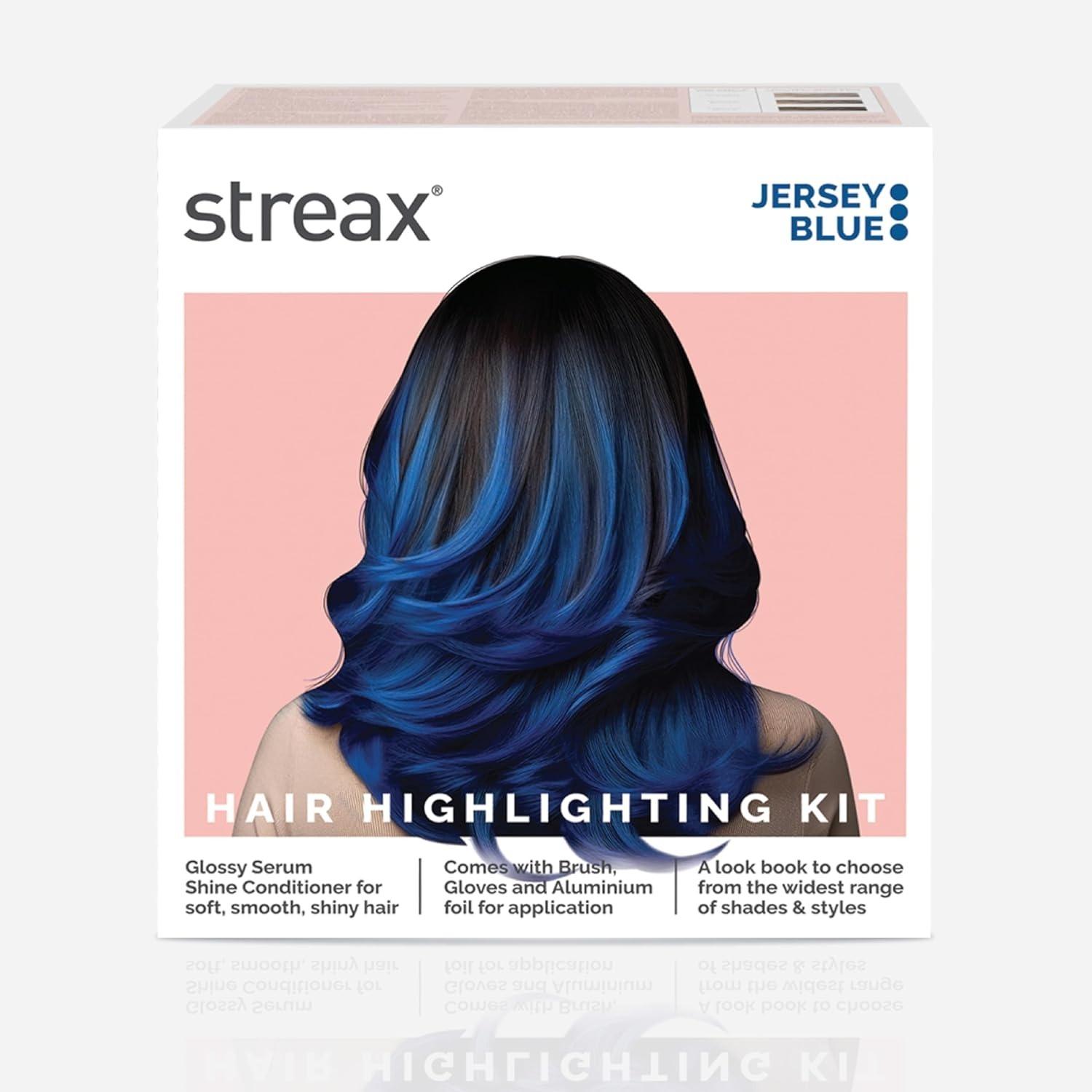 Streax Hair Colour Highlight Kit | Blue Hair Colour, Jersey Blue - Pack Of 1 I Enriched With Walnut & Argan Oil I Hair Colour For Women | Rich, Vibrant, Easy To Use, Diy Application