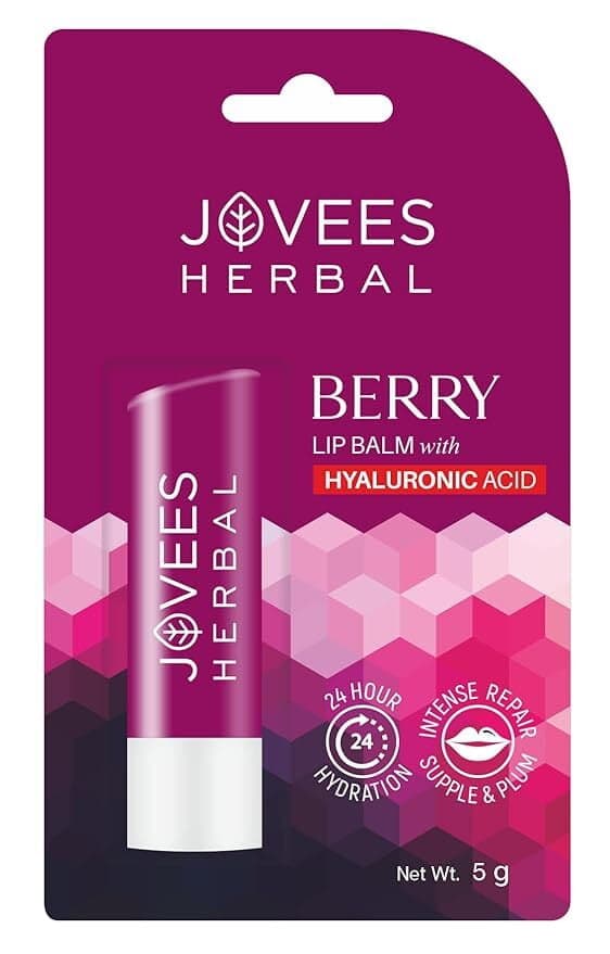Jovees Herbal Berry Lip Balm With Hyaluronic Acid | 24 Hour Hydration Gives Soft & Supple Lips 5g
