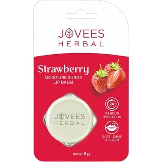 Jovees Herbal Strawberry Moisture Surge Lip Balm | 24 Hour Hydration | Rejuvenates Dry Lips 8g