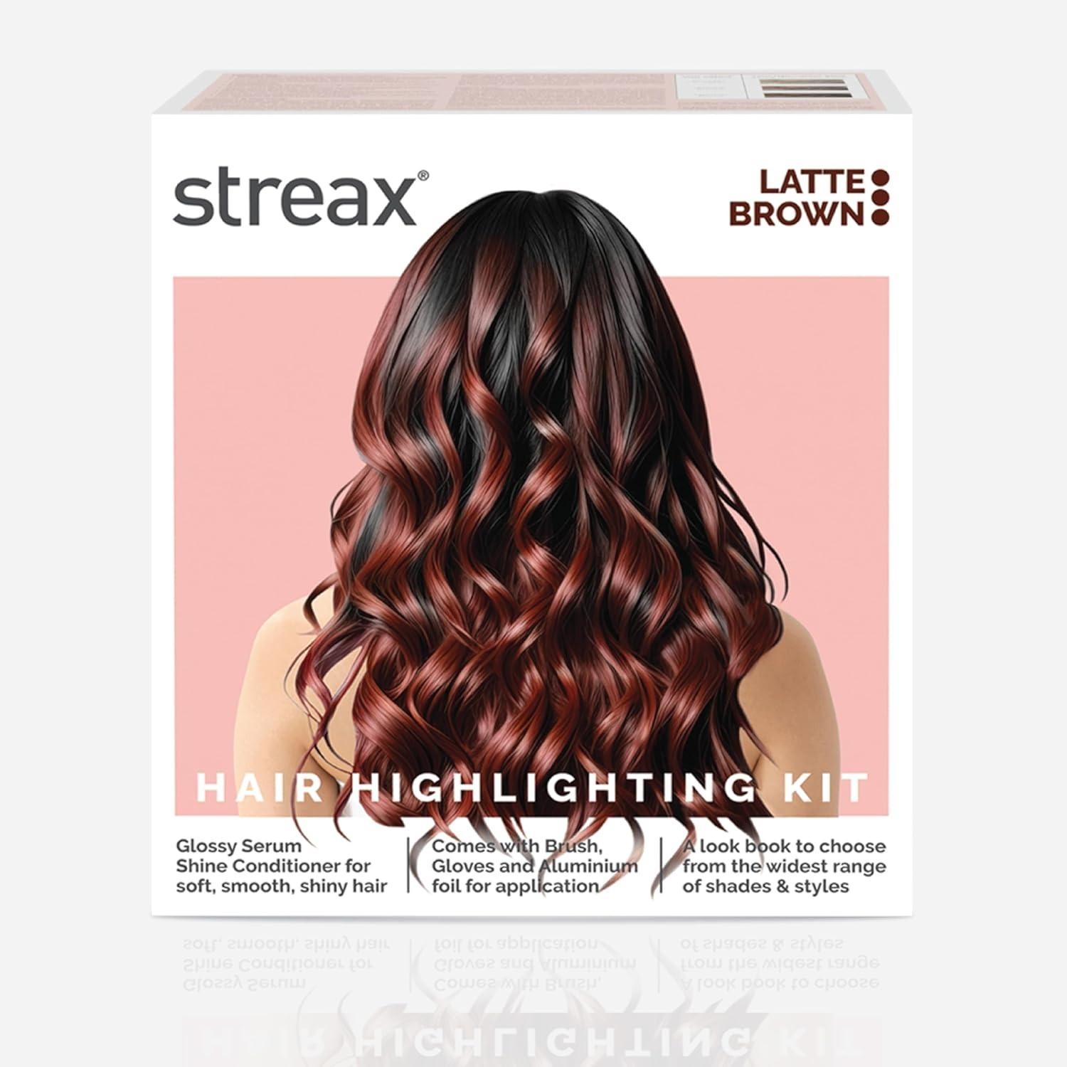 Streax Hair Colour Highlight Kit | Brown Hair Colour, Latte Brown - Pack Of 1 I Enriched With Walnut & Argan Oil I Hair Colour For Women | Rich, Vibrant, Easy To Use, Diy Application