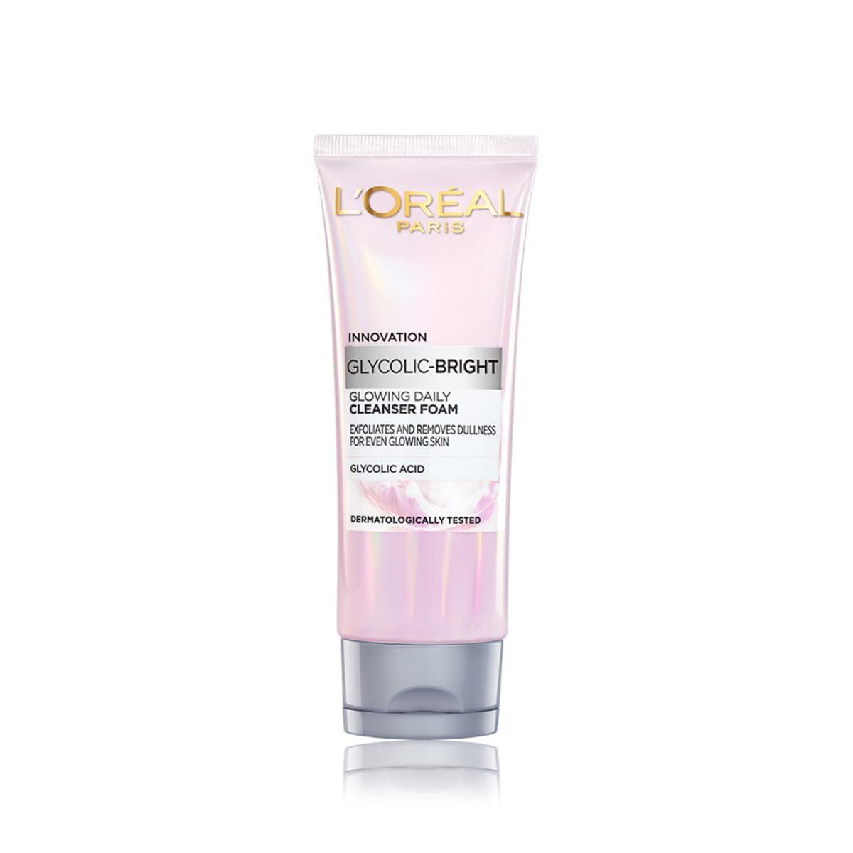 L'oreal Paris Glycolic Bright Daily Foaming Face Cleanser, 100ml | Glycolic Acid Face Wash For Dull Skin | Daily Glowing Facial Cleanser