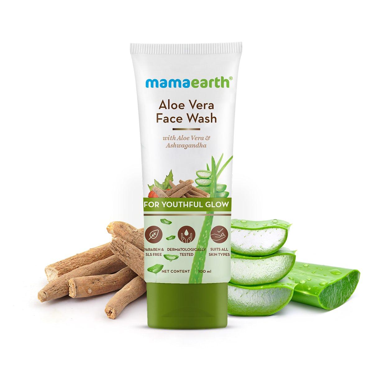 Mamaearth Aloe Vera Face Wash With Aloe Vera & Ashwagandha For A Youthful Glow - 100 Ml