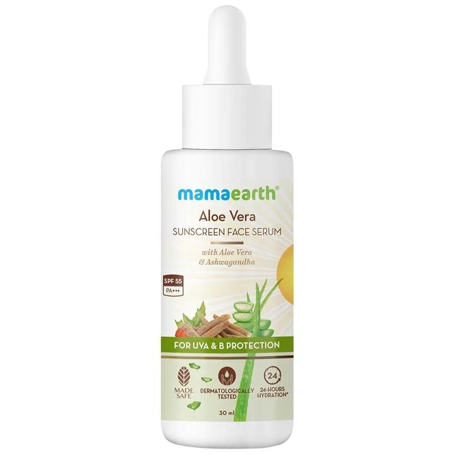 Mamaearth Aloe Vera Sunscreen Face Serum With Spf 55, With Aloe Vera & Ashwagandha, 30 Ml