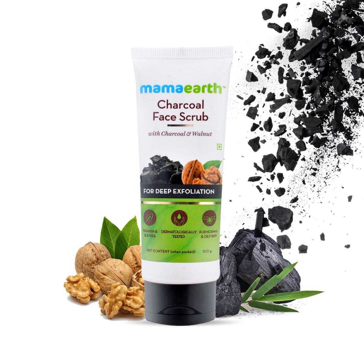 Mamaearth Charcoal Face Scrub For Oily Skin And Normal Skin, With Charcoal And Walnut For Deep Exfoliation - 100g