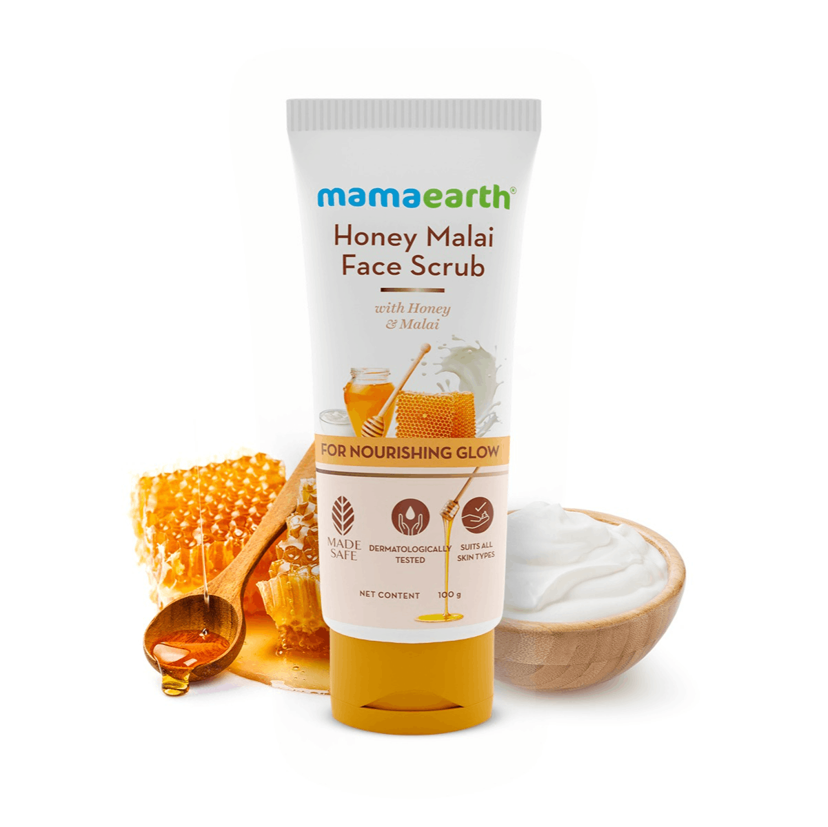 Mamaearth Honey Malai Face Scrub With Honey & Malai For Nourishing Glow - 100 G | Gently Exfoliates | Smoothens Skin