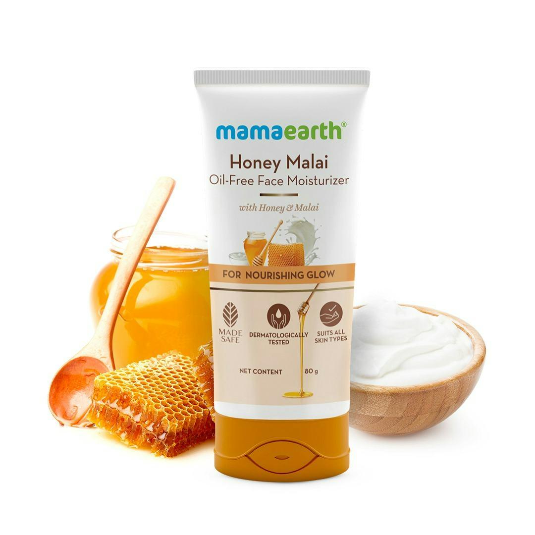 Mamaearth Honey Malai Oil-Free Face Moisturizer With Honey & Malai For Nourishing Glow - 80 G | Deeply Moisturizes Skin | Non-Greasy Formula