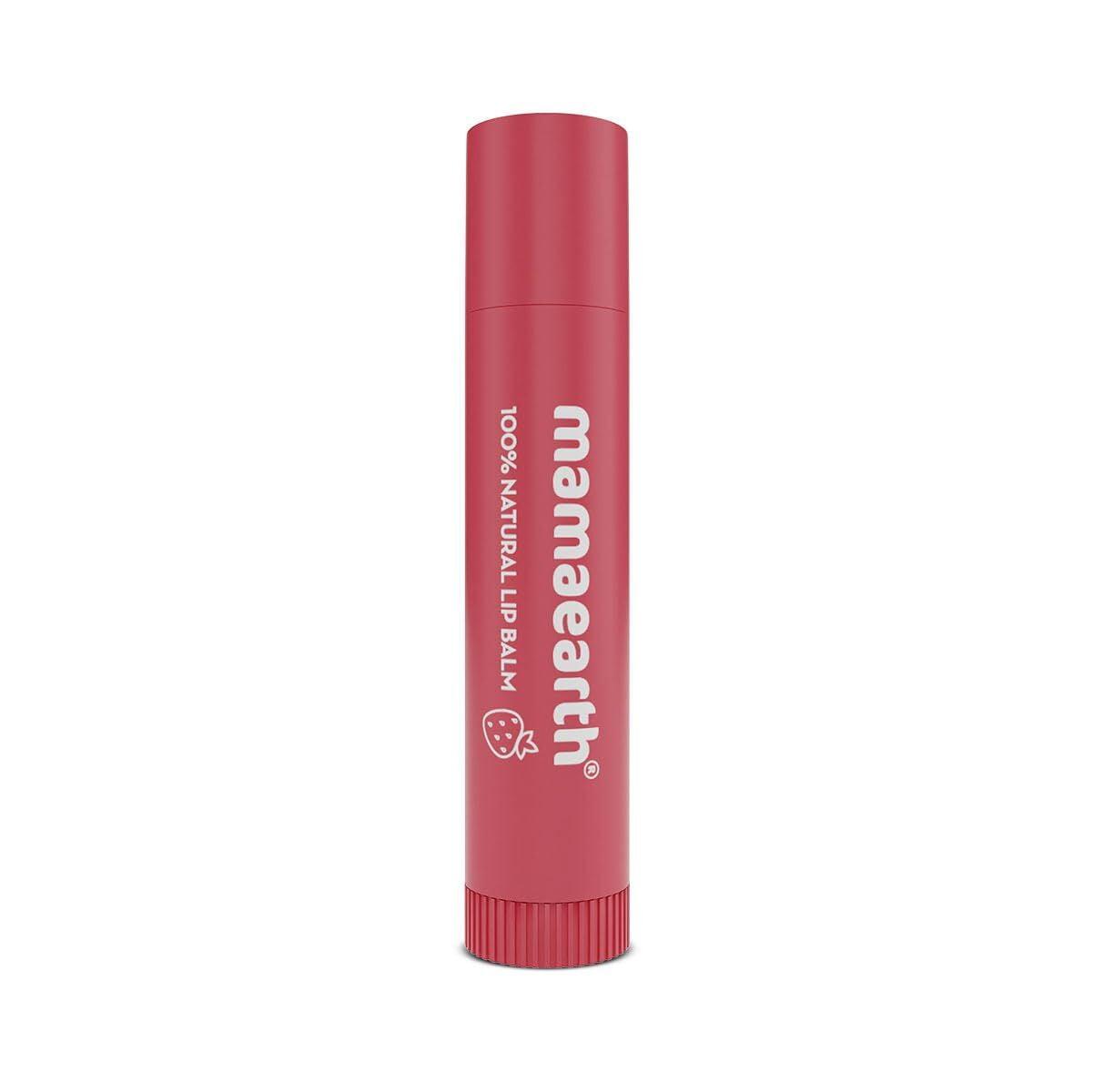 Mamaearth Nourishing Tinted 100% Natural Lip Balm With Vitamin E And Strawberry - 4 G | 12-Hour Moisturization | Naturally Red Lips | For Dry & Chapped Lips | Natural Tint | Brightens Lips