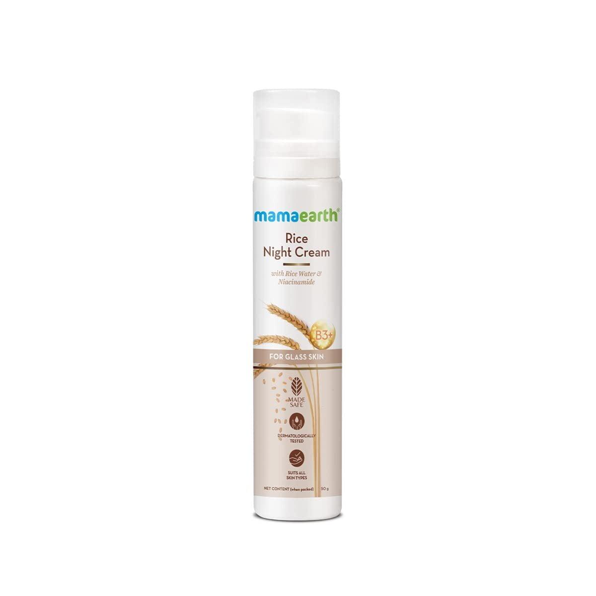 Mamaearth Rice Night Cream, For Clear Skin With Rice Water & Niacinamide For Glass Skin - 50 G