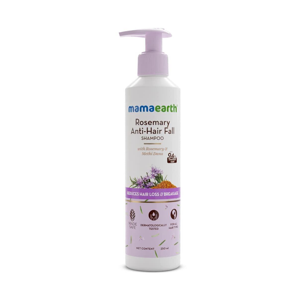 Mamaearth Rosemary Anti Hair Fall Shampoo With Rosemary & Methi Dana For Reducing Hair Loss & Breakage- 250 Ml | Up To 94% Stronger Hair* | Up To 93% Less Hair Fall | For Men And Women
