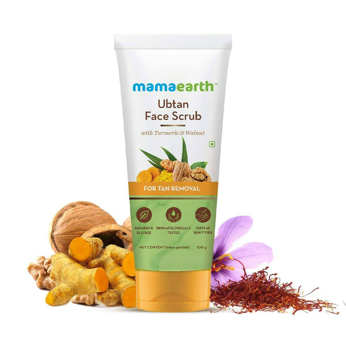 Mamaearth Ubtan Scrub For Face With Turmeric & Walnut For Tan Removal, 100 Gm