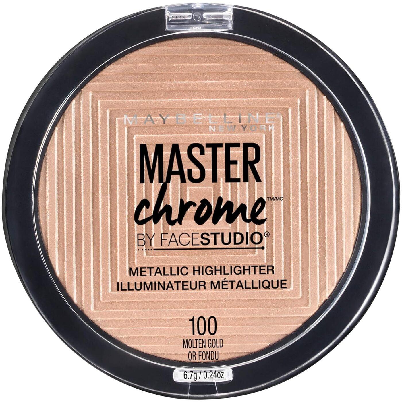 Maybelline New York Bronzer, Metallic Highlighter, Bronzer, Sheen Metallic Finish, Molten Gold, Master Chrome By Face Studio, 6.7g