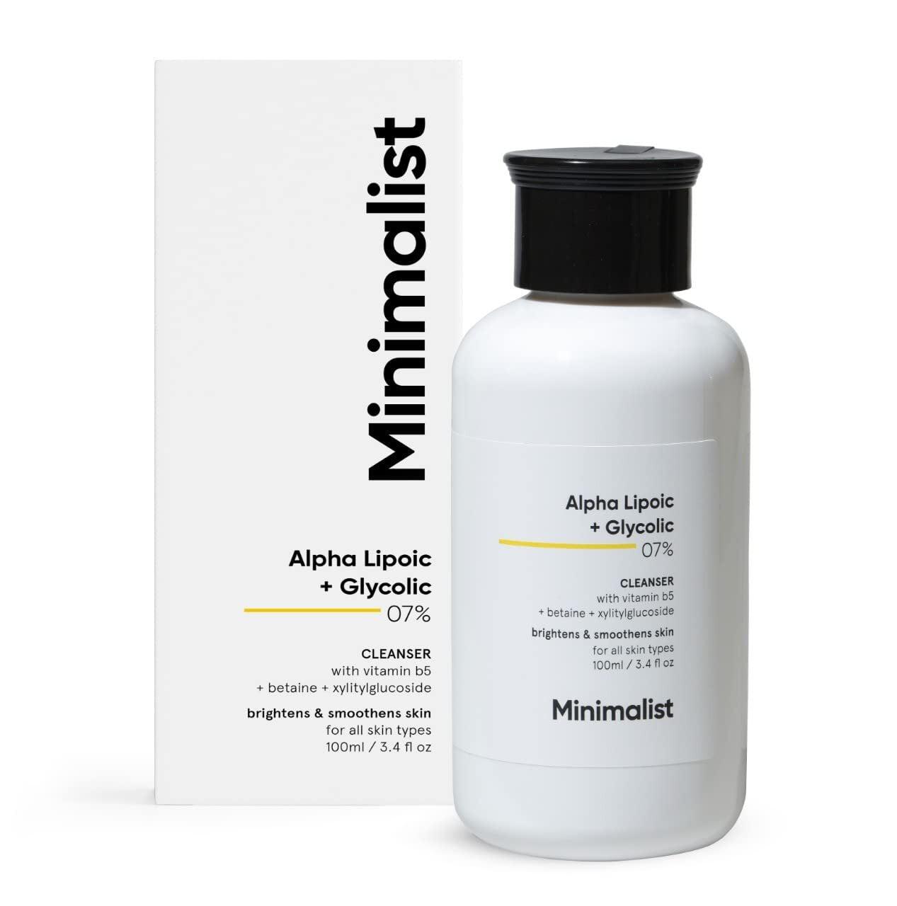 Minimalist 7% Ala & Aha Brightening Face Wash With Vitamin B5 For Hydration, Glycolic Acid For Exfoliation & Alpha Lipoic Acid For Glowing Skin | For Men & Women | 100 Ml