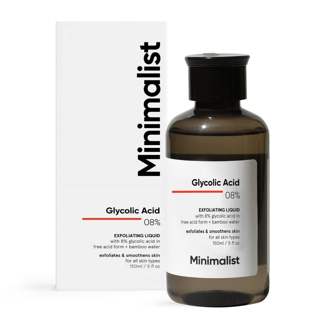 Minimalist 8% Glycolic Acid Toner For Glowing Skin | Multi-Functional Exfoliating Toner With Bamboo Water For Body, Face, Underarms & Scalp | For Women & Men | 150 Ml