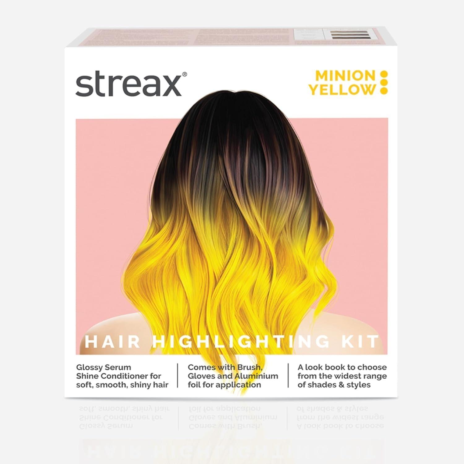 Streax Hair Colour Highlight Kit |yellow Hair Colour, Minion Yellow - Pack Of 1 I Enriched With Walnut & Argan Oil I Hair Colour For Women | Rich, Vibrant, Easy To Use, Diy Application