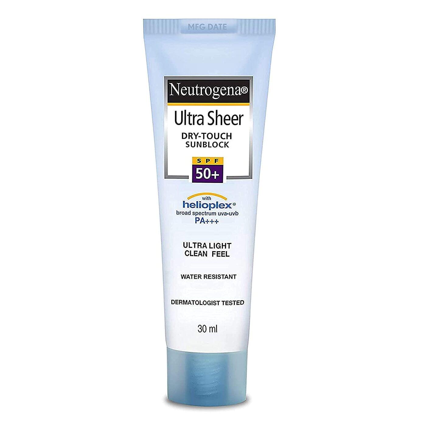 Neutrogena Ultra Sheer Sunscreen Spf 50+ | Broad Spectrum Uva/Uvb Pa++++ | No White Cast | Water Resistant, Ultra Light & Non Sticky | For Oily, Dry & Sensitive Skin | For Men & Women | 30g