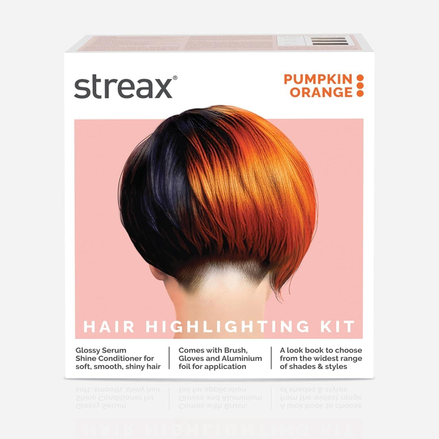 Streax Hair Colour Highlight Kit | Orange Hair Colour, Pumpkin Orange - Pack Of 1 I Enriched With Walnut & Argan Oil I Hair Colour For Women | Rich, Vibrant, Easy To Use, Diy Application