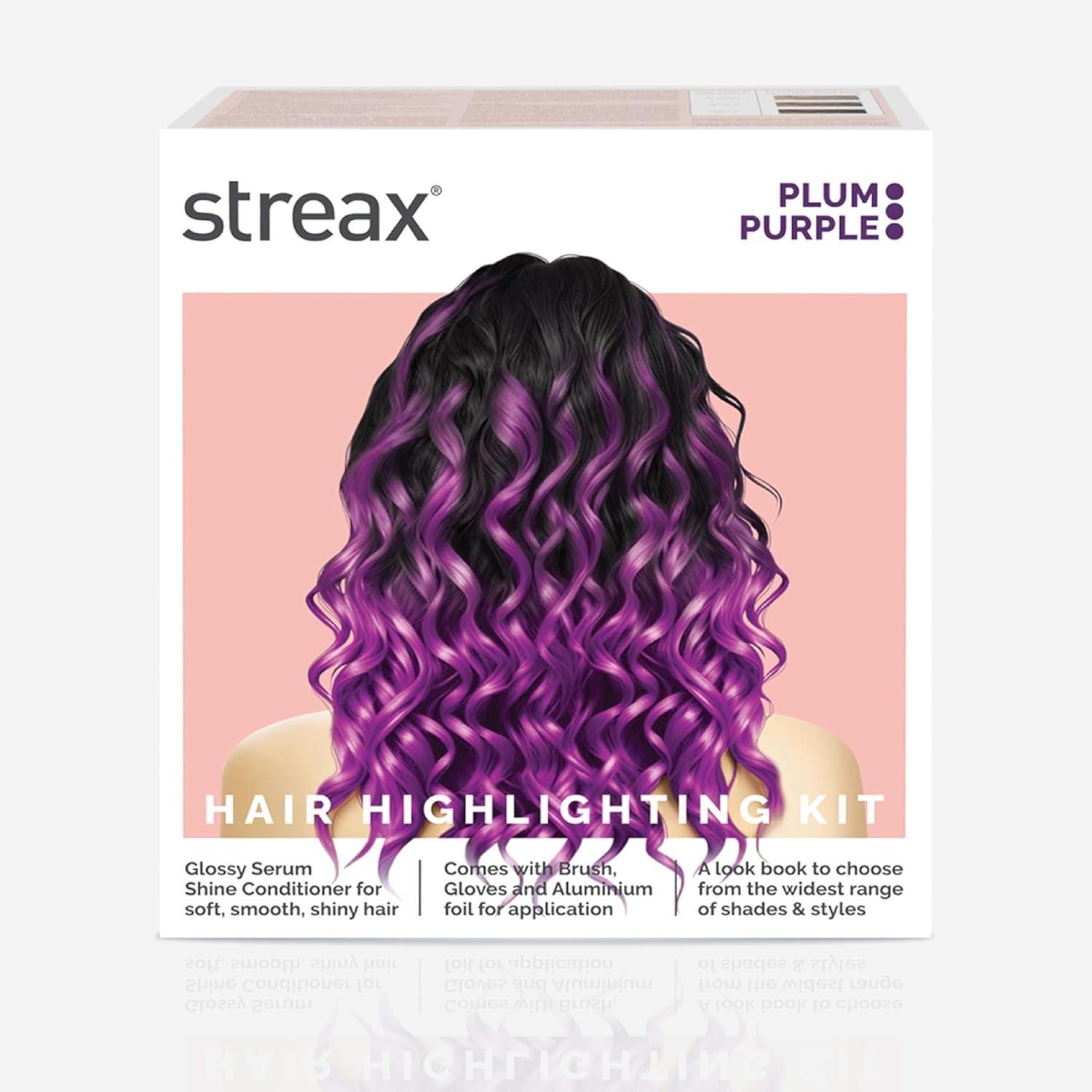 Streax Hair Colour Highlight Kit | Purple Hair Colour, Plum Purple - Pack Of 1 I Enriched With Walnut & Argan Oil I Hair Colour For Women | Rich, Vibrant, Easy To Use, Diy Application