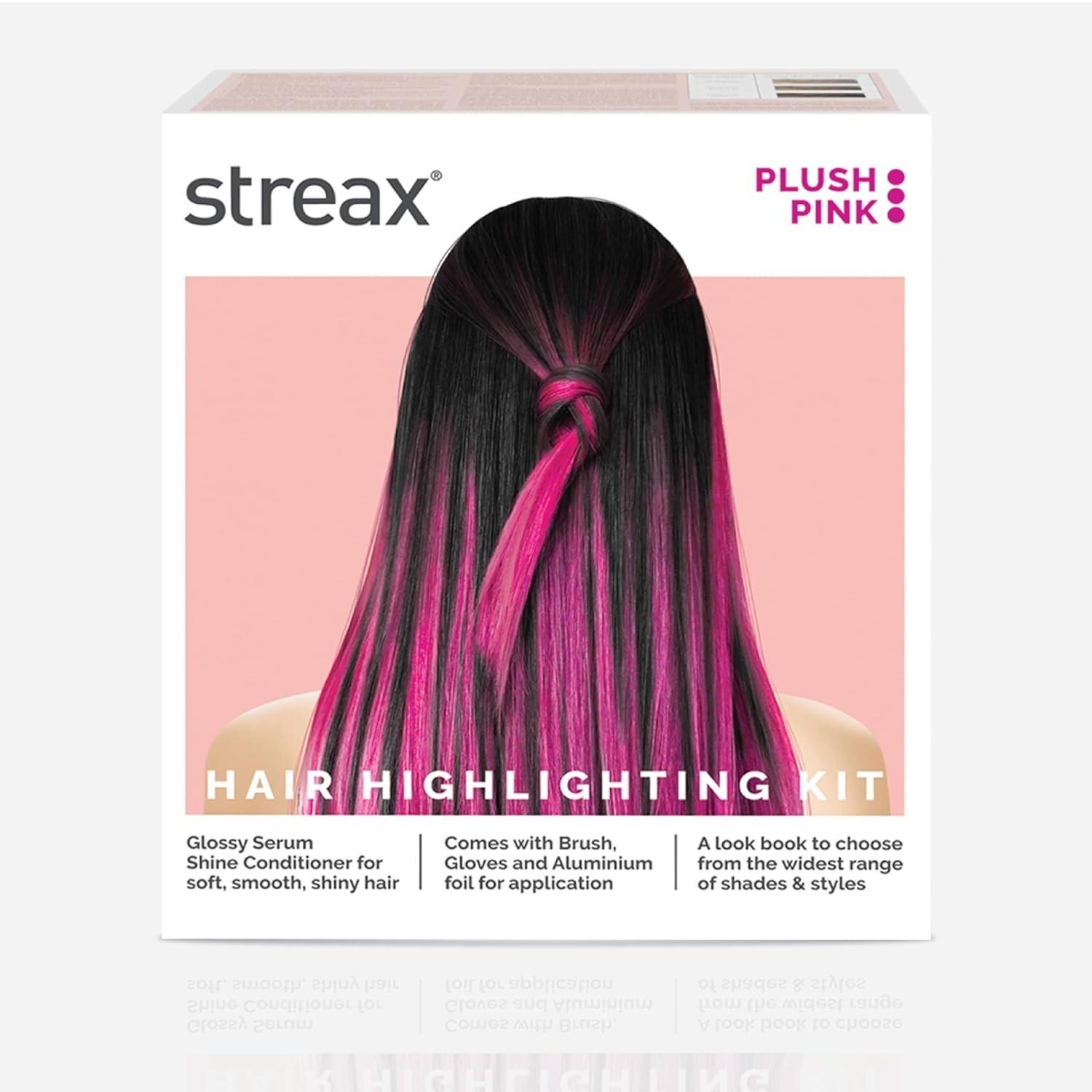 Streax Hair Colour Highlight Kit | Pink Hair Colour, Plush Pink - Pack Of 1 I Enriched With Walnut & Argan Oil I Hair Colour For Women | Rich, Vibrant, Easy To Use, Diy Application