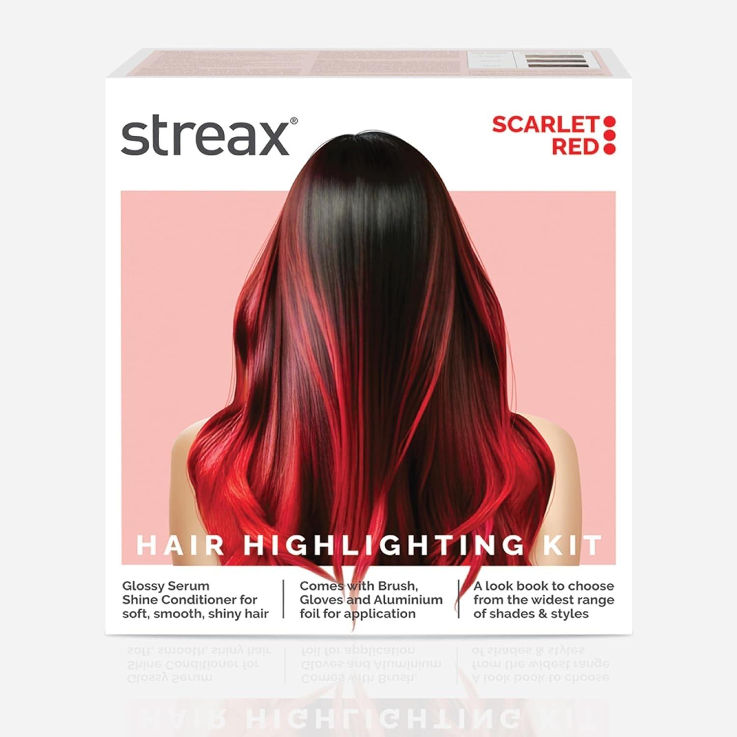 Streax Hair Colour Highlight Kit | Red Hair Colour, Scarlet Red - Pack Of 1 I Enriched With Walnut & Argan Oil I Hair Colour For Women | Rich, Vibrant, Easy To Use, Diy Application