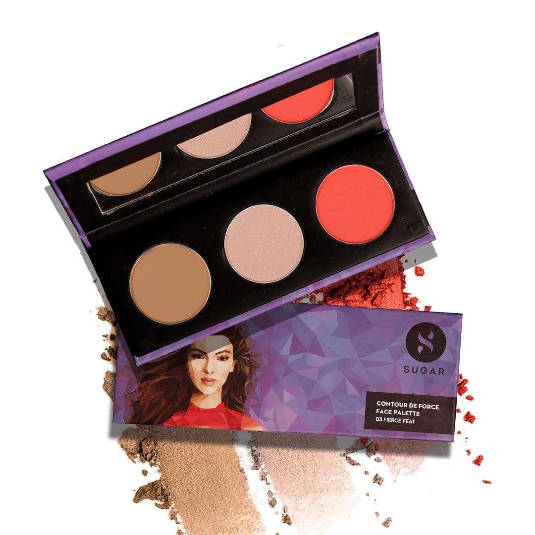 Sugar Cosmetics - Contour De Force - Face Palette With Lightweight Blush, Highlighter And Bronzer - 03 Fierce Feat - Long Lasting Contour Blush Palette