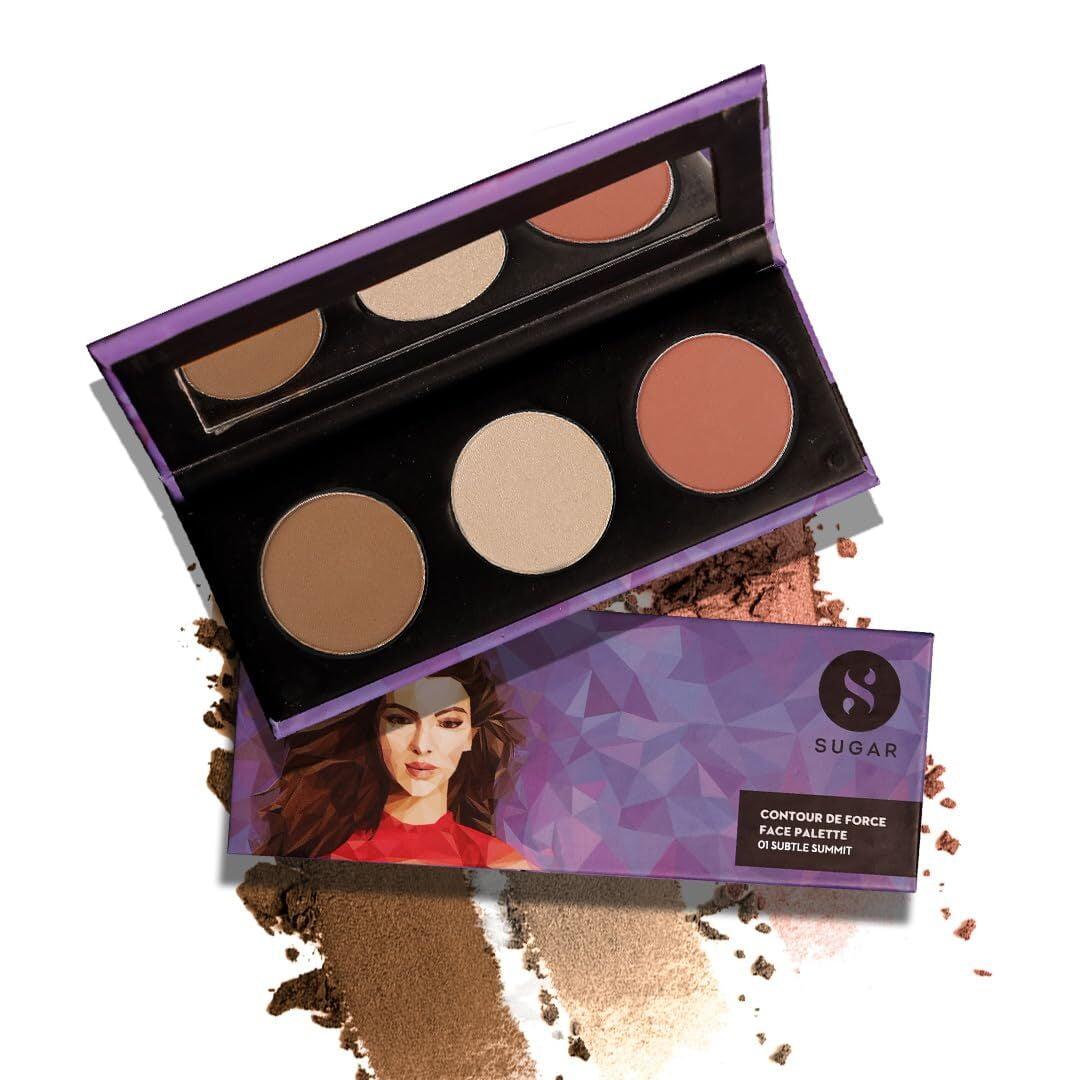Sugar Cosmetics - Contour De Force - Face Palette With Lightweight Blush, Highlighter And Bronzer - 01 Subtle Summit - Long Lasting Contour Blush Palette