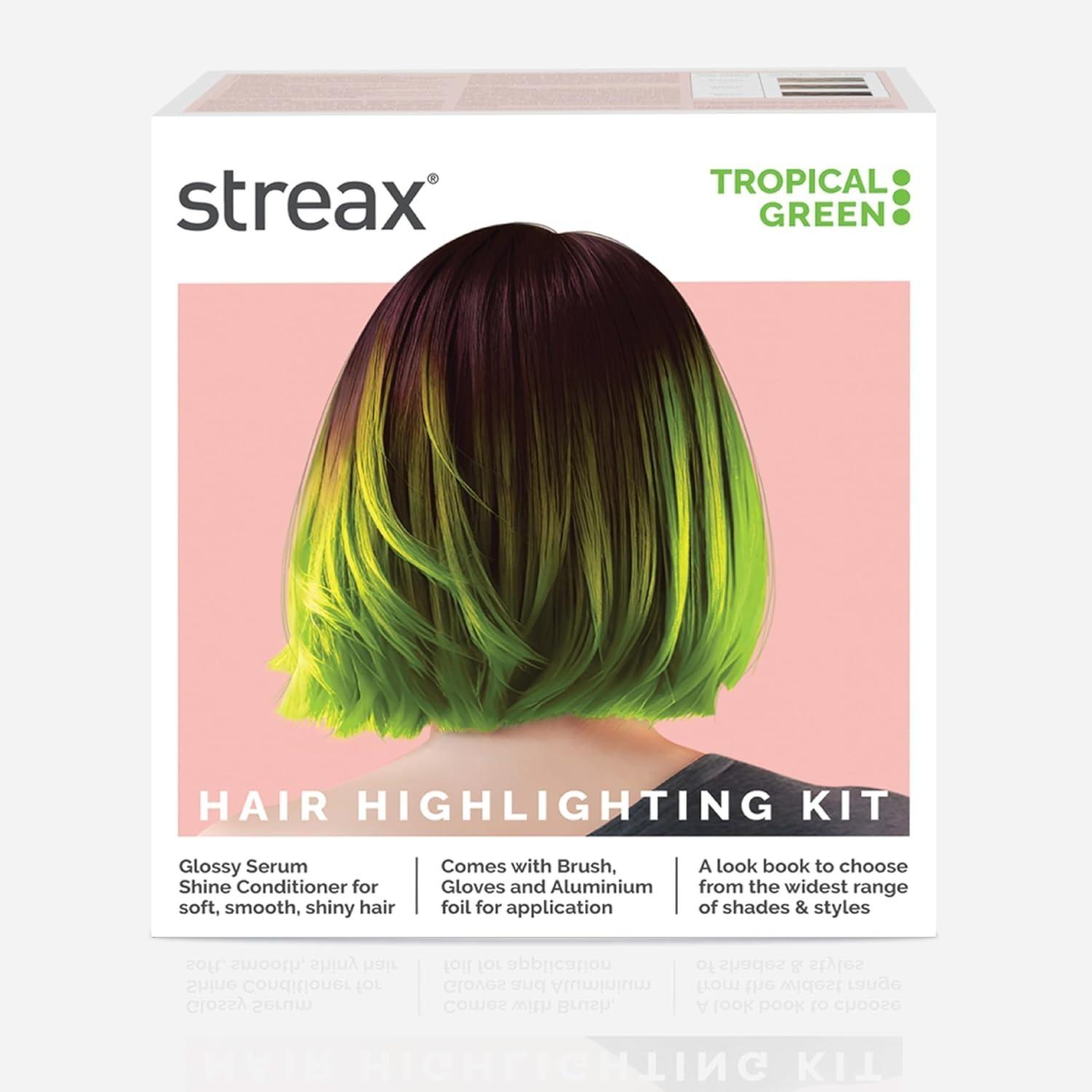 Streax Hair Colour Highlight Kit | Green Hair Colour, Tropical Green - Pack Of 1 I Enriched With Walnut & Argan Oil I Hair Colour For Women | Rich, Vibrant, Easy To Use, Diy Application