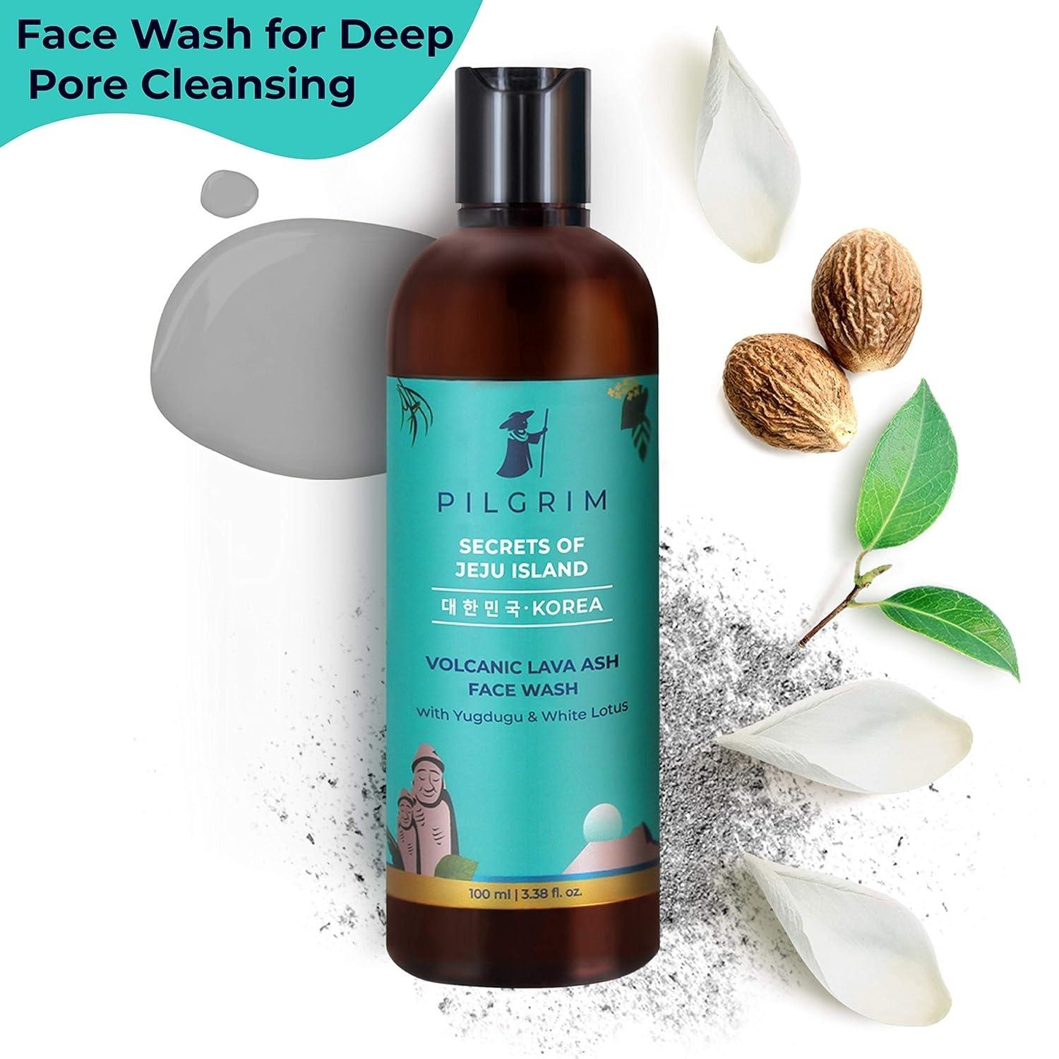 Pilgrim Volcanic Lava Ash Mild Face Wash Cleanser For Deep Pore Cleansing, Oil Control, Pollution Defence,dry, Oily And Acne Skin, Korean Beauty